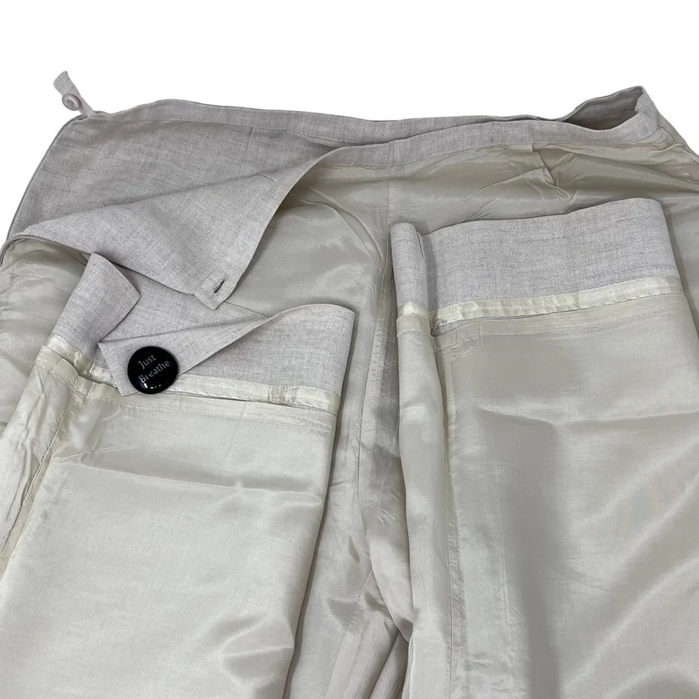 Annie Alexander Wide Leg Cropped Ankle Slacks Size 14 Ivory Linen Side Zip Lined - Picture 11 of 12